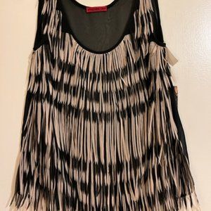Vivienne Tam Vintage Fringe Black and Cream Silk Blend Tank Top XS